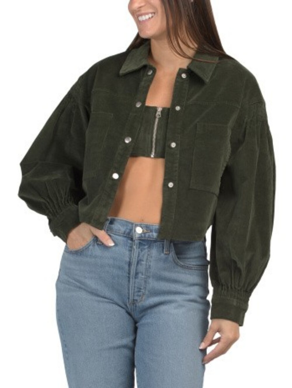 Avec Les Filles Dark Green Corduroy Jacket With Bra Top